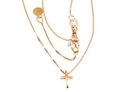 Zlatý náhrdelník křížek růžové zlato 866 (Délka náhrdelníku 42 cm)