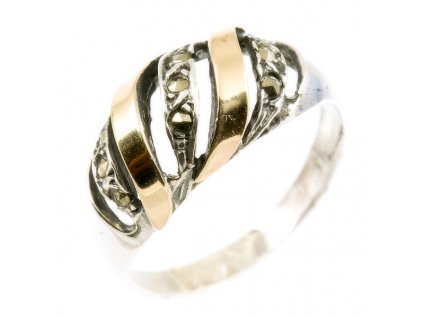 Stříbrný prsten s markazity 654 (Velikost prstenu 56)
