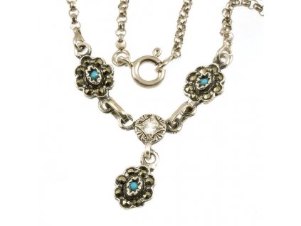 Stříbrný náhrdelník s tyrkysy 302 portugalské stříbro (Délka náhrdelníku 45 cm)