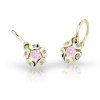 Dětské zlaté náušnice růžový kamínek 2717 (Barva kamene bílá, Barva zlata bílá)