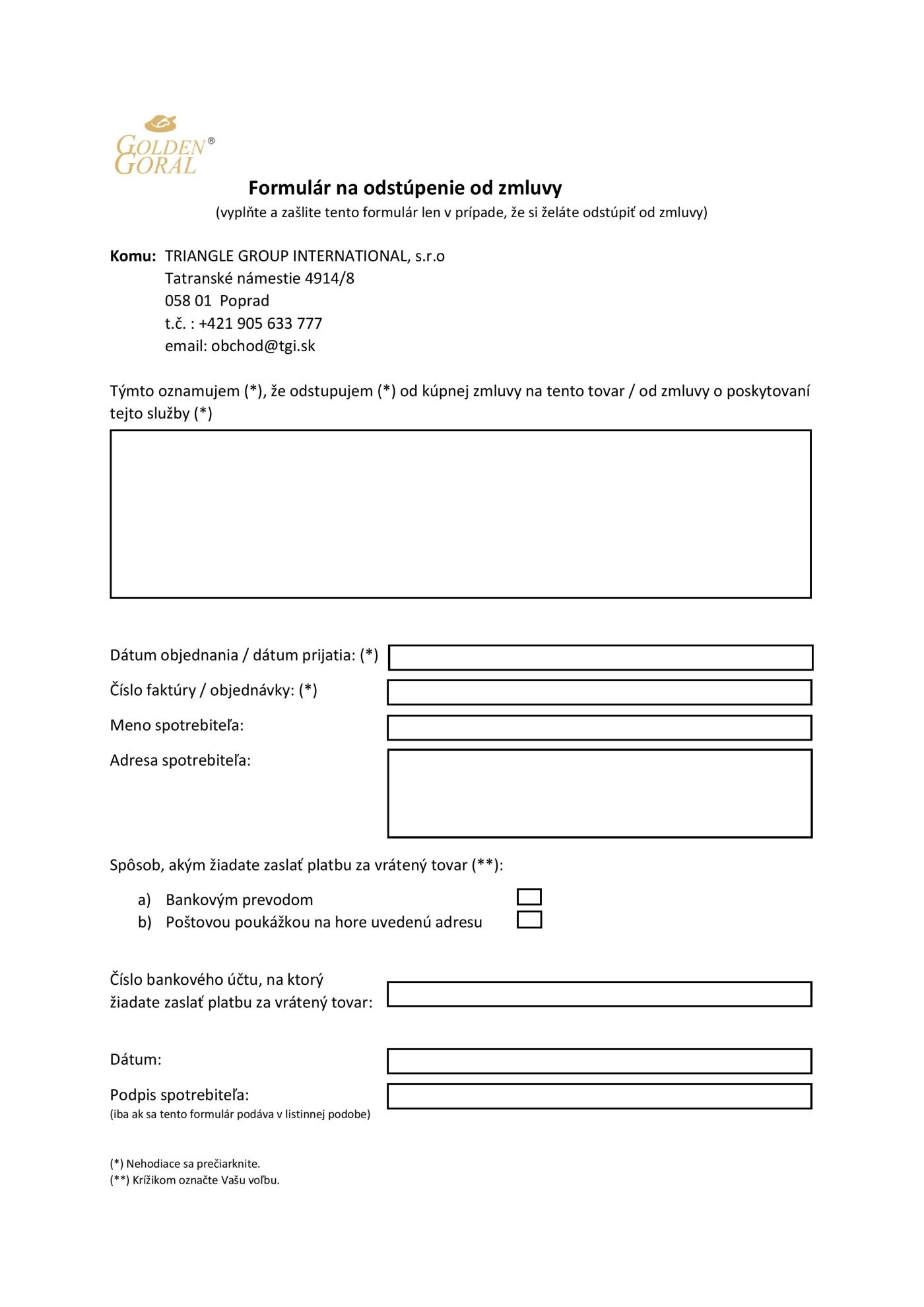 Reklamácia a vrátenie tovaru