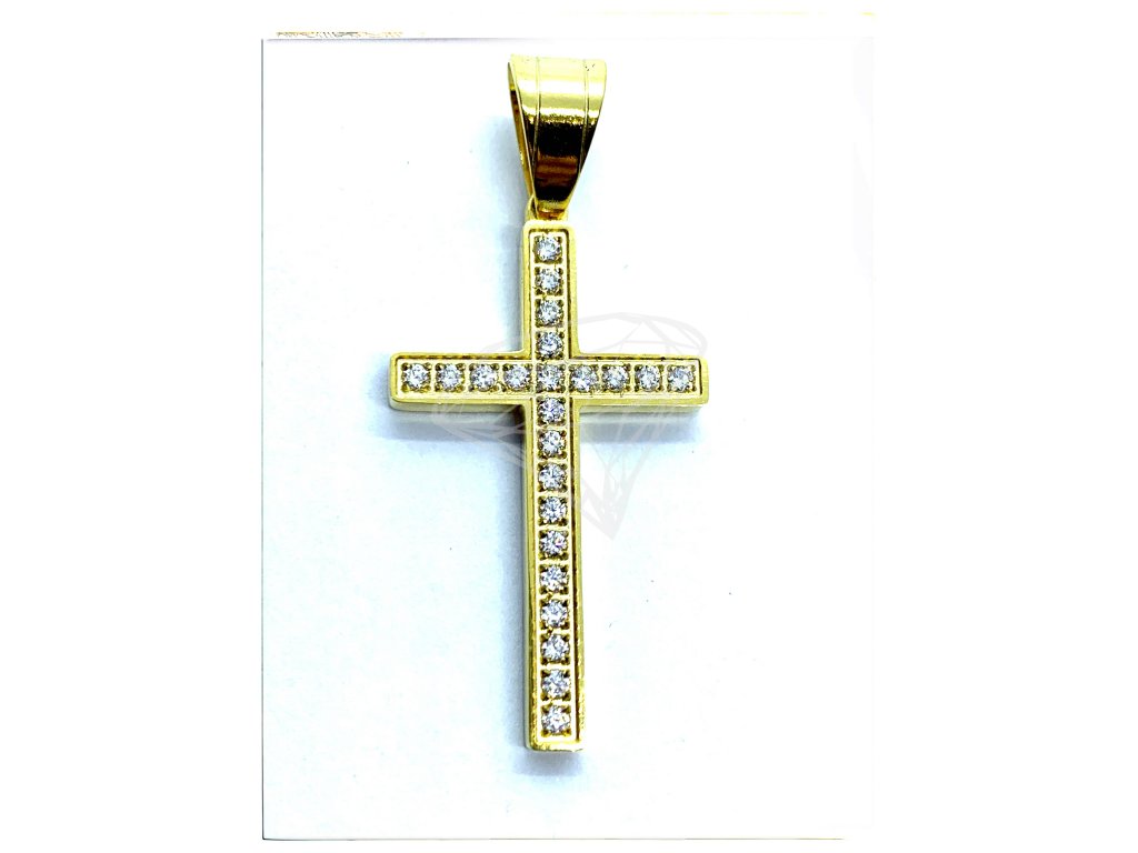 (O430) Ocelový kříž s kamínky 3 cm, GOLD/zlatá barva