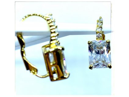 (O211) Ocelové dámské náušnice, OBDÉLNÍK s kamínky, GOLD/zlaté, na klapku