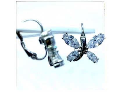 (O219) Ocelové dámské náušnice, MOTÝLCI s kamínky, na klapku