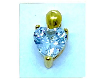 (O3330) Ocelový přívěšek drobné SRDCE s broušeným kamínkem, GOLD/zlatá barva