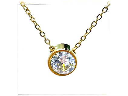 (O4061) Ocelový dámský set/náhrdelník s kamínkem, GOLD/zlatá barva