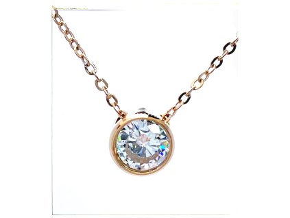 (O4062) Ocelový dámský set/náhrdelník s kamínkem, ROSE GOLD/růžová barva