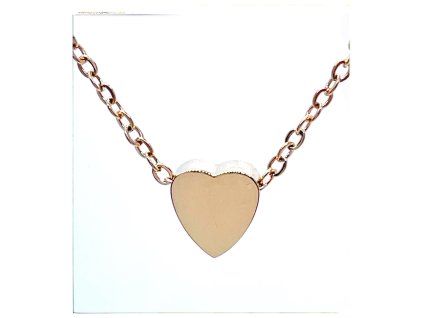 (O4065) Ocelový dámský set/náhrdelník SRDCE lesklé bez kamínků, ROSE GOLD/růžová barva