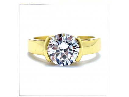 (O182) Ocelový dámský prsten s kamínkem, GOLD/zlatá barva