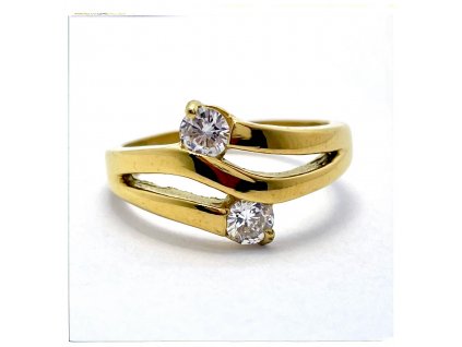 (O185) Ocelový dámský prsten s dvěma kamínky, GOLD/zlatá barva