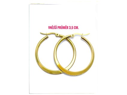 (O5293) Ocelové náušnice KRUHY PLOCHÉ Ø 35 MM, GOLD/zlatá barva