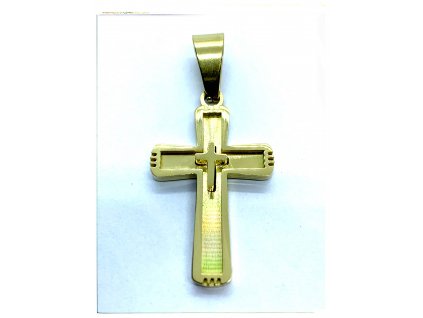 (O407) Ocelový kříž GOLD/zlatá barva