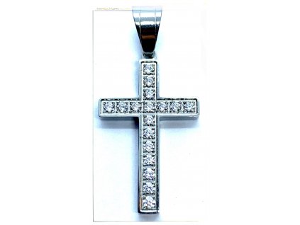 (O428) Ocelový kříž s kamínky 2,7 cm
