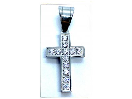 (O443) Ocelový kříž s kamínky 2 cm