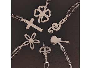 Decentní jemné řetízky s přívěskem z chirurgické nerez oceli 316L - symboly čtyřlístek, křížek, houslový klíč, baletka, květina, kytara