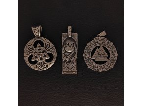 Přívěsek z chirurgické nerez oceli 316L - Mytologické symboly - Odin, Valknut, Trojitý uzel, Triquetra