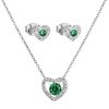 Stříbrný set přívěsek a náušnice – Smaragdové srdce se zeleným zirkonem
