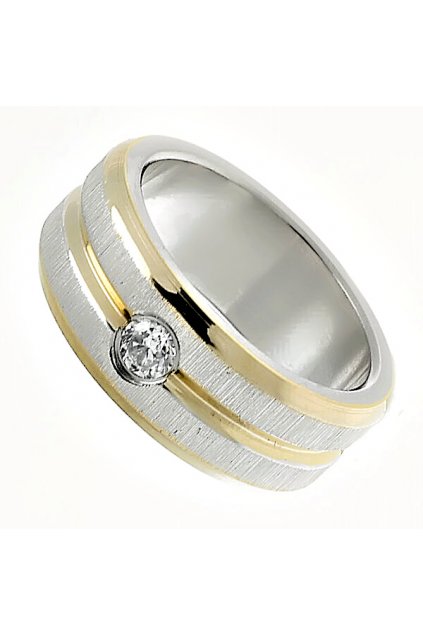 Skalimar Prsten z chirurgické oceli SE TŘEMI POZLACENÝMI PRUHY A KAMÍNKEM 212119 (Velikost 21)