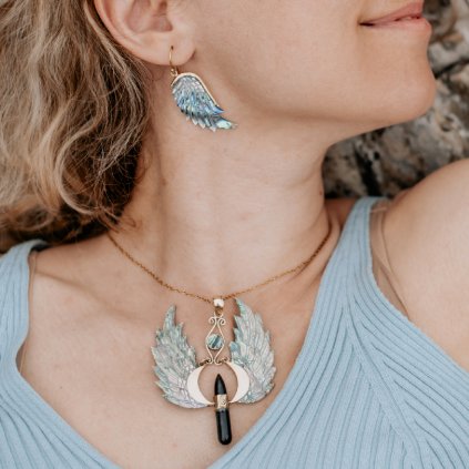 Set náušnice a náhrdelník zelená křídla Fénixe
