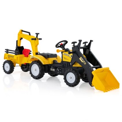 Dětský šlapací traktor s přívěsem - Žlutý