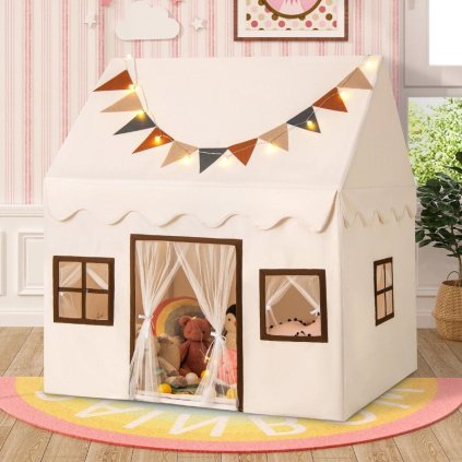 Dětský hrací stan se světýlky hnědý 01