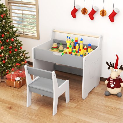 Dětský multifunkční psací stůl 3v1 se židlí – grey