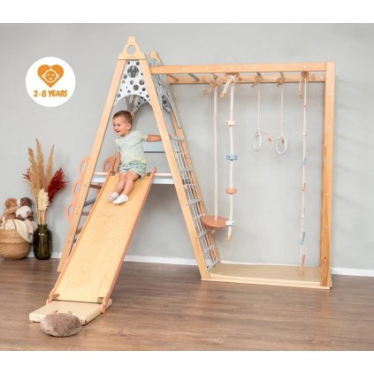 Montessori dětské interierové hřiště Circle v pastelovém provedení KOMPLET - skluzavka