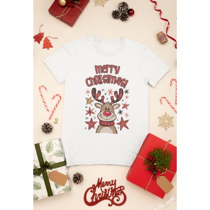 mockup of a t shirt surrounded by christmas presents and decorations 30632 (2)