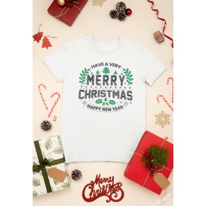 mockup of a t shirt surrounded by christmas presents and decorations 30632 (3)