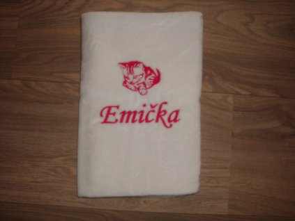 deka se jménem bílá kočička Emička nit fuchsie tmavě růžová
