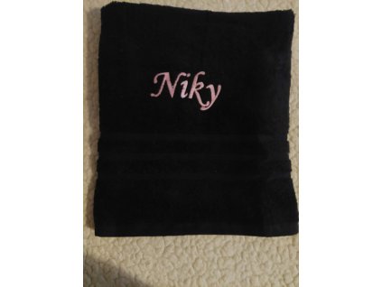 černý ručník 100 x 50 cm výšivka růžová Niky