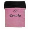 miminko deka flís světle růžová černá s výšivkou jména Deniska srdíčka