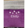 deka fialová světle šedá výšivka jména jméno nit bílá