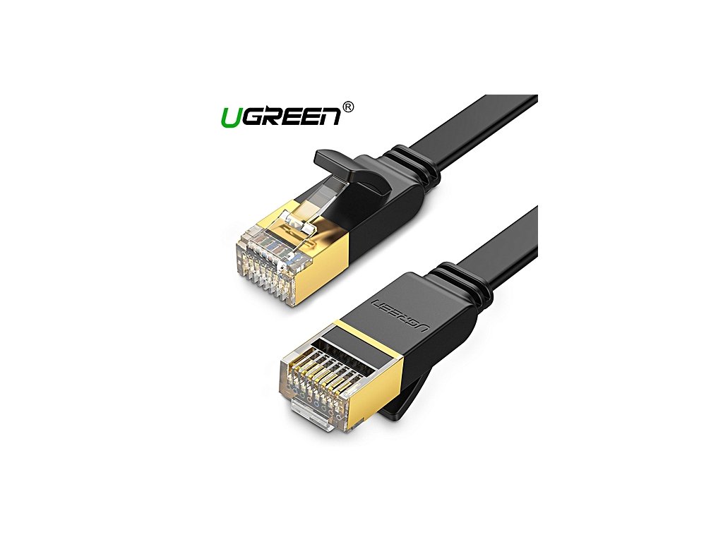 UGREEN NW106 ethernet patch kabel UTP RJ45 3m černý plochý Cat7, pozlacené konektory, plastové krytky