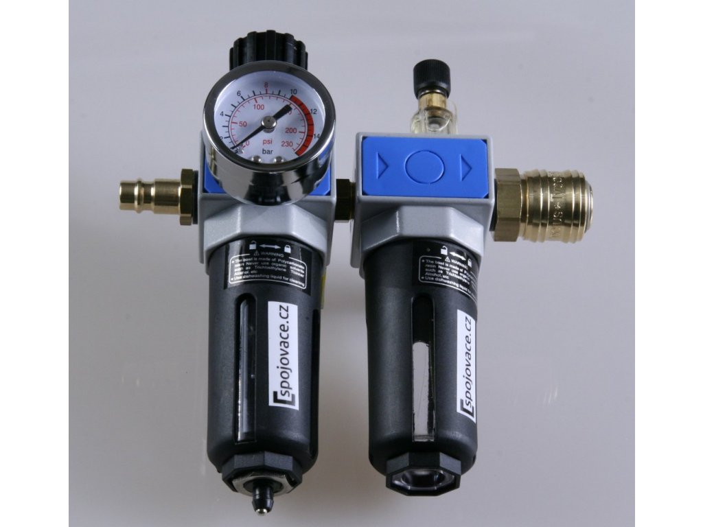 Odlučovač vody s olejovačem a regulátorem vzduchu pro pneumatické nářadí SET, Spojovače