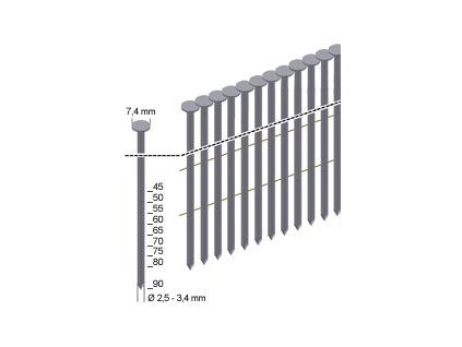Hladké hřebíky CNW (2,8) do hřebíkovaček Prebena, délka 75 mm