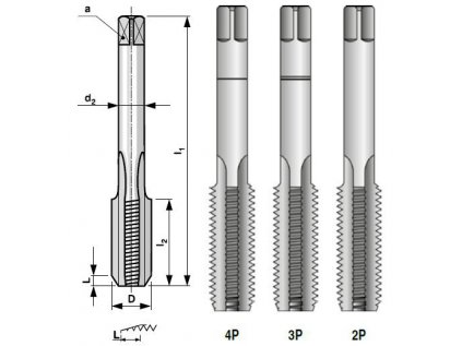 Závitník sadový Metrický M12,0 III,zákl.stúpanie Nástrojová ocel (NO), ČSN 22 3010