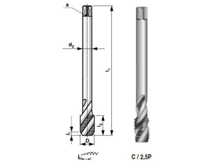 Závitník strojný so skrutkovou drážkou 35° DIN374 HSS 2N MF M5x0,5