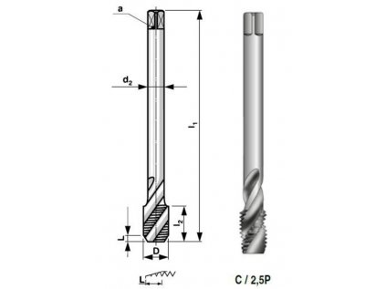 Závitník strojný so skrutkovou drážkou 35° DIN374 HSS 2N MF M14x1