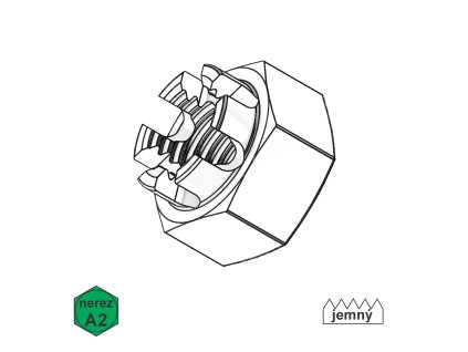 Matice korunková, jemný závit, St;  8;  M 12 x 1,25_1