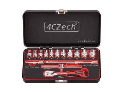 4CZech gola sada 1/4"+ ráčna 72 zubů; 4 - 14 mm, 15 dílů_1
