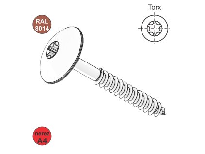 Vrut do dřeva s VH, A4, T20; 5,5 x 35/22, RAL 8014 (hnědá)_1