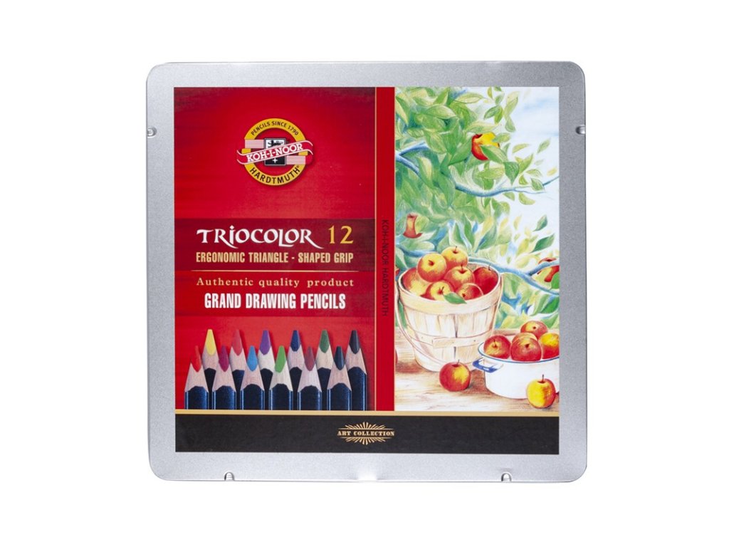 koh i noor 3162 sada pastelek trojhrannych triocolor lakovanych 12 barev kovova kazeta