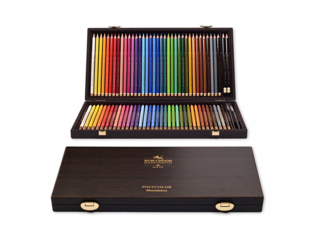 koh i noor sada umeleckych pastelek polycolor a mondeluz 8896 drevena kazeta 72 barev