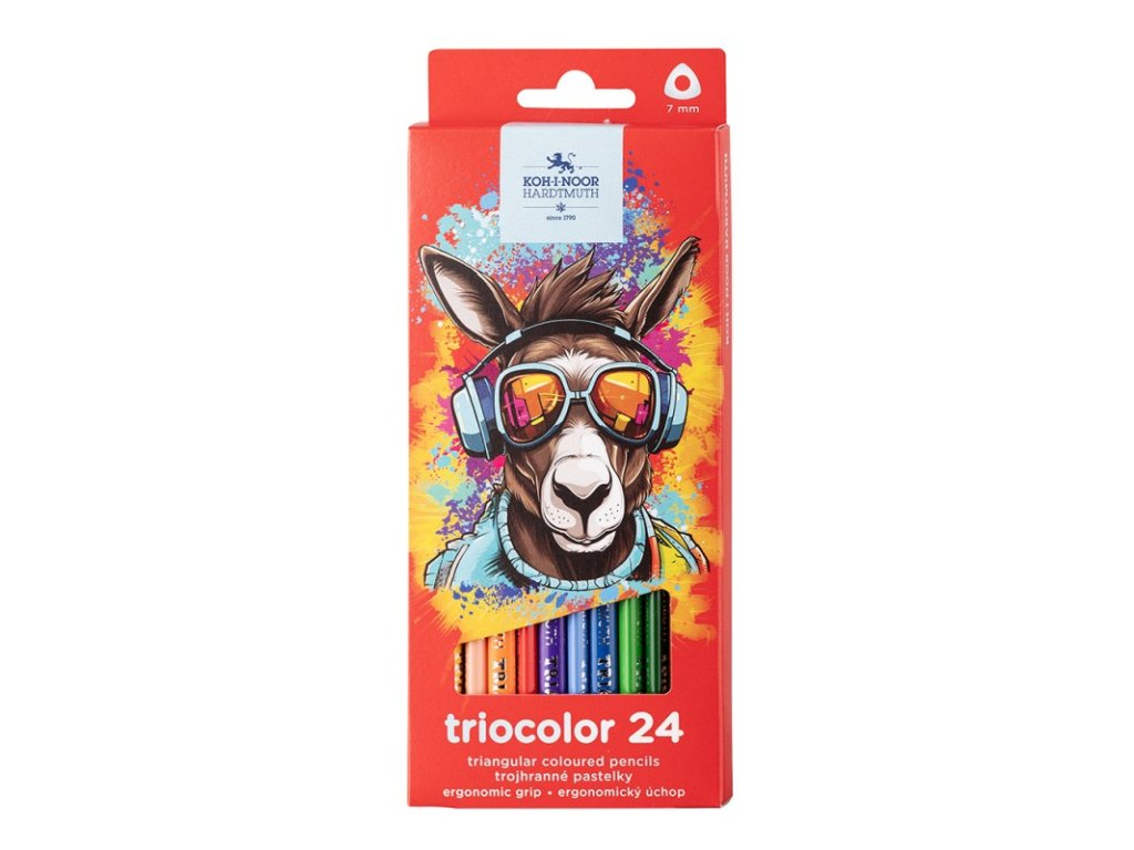 koh i noor 3134 souprava trojhrannych pastelek triocolor 24 barev motiv osel
