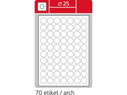 Samolepící etikety bílé kulaté SK LABEL STANDARD, průměr 25 mm, 100 archů