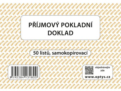 OPTYS 1318, Příjmový doklad A6, jednoduchý, samopropisovací, 50 listů