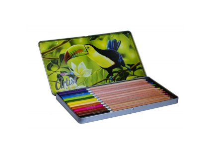 colorino artist pastelky drevene kulate kovovy box 12 barev