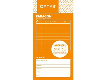 OPTYS 1089, Obchodní paragon, samopropisovací číslovaný, 2 x 50 listů