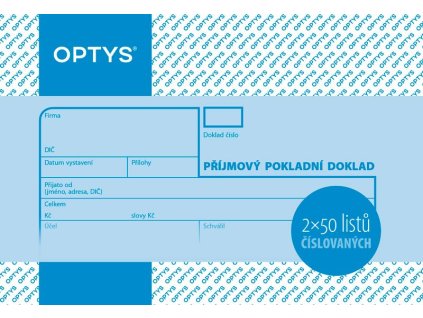 OPTYS 1039, Příjmový doklad A6, číslovaný, 2 x 50 listů